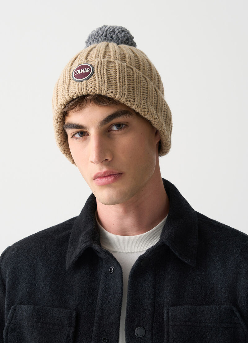 Unisex rib-knit hat with pom-pom