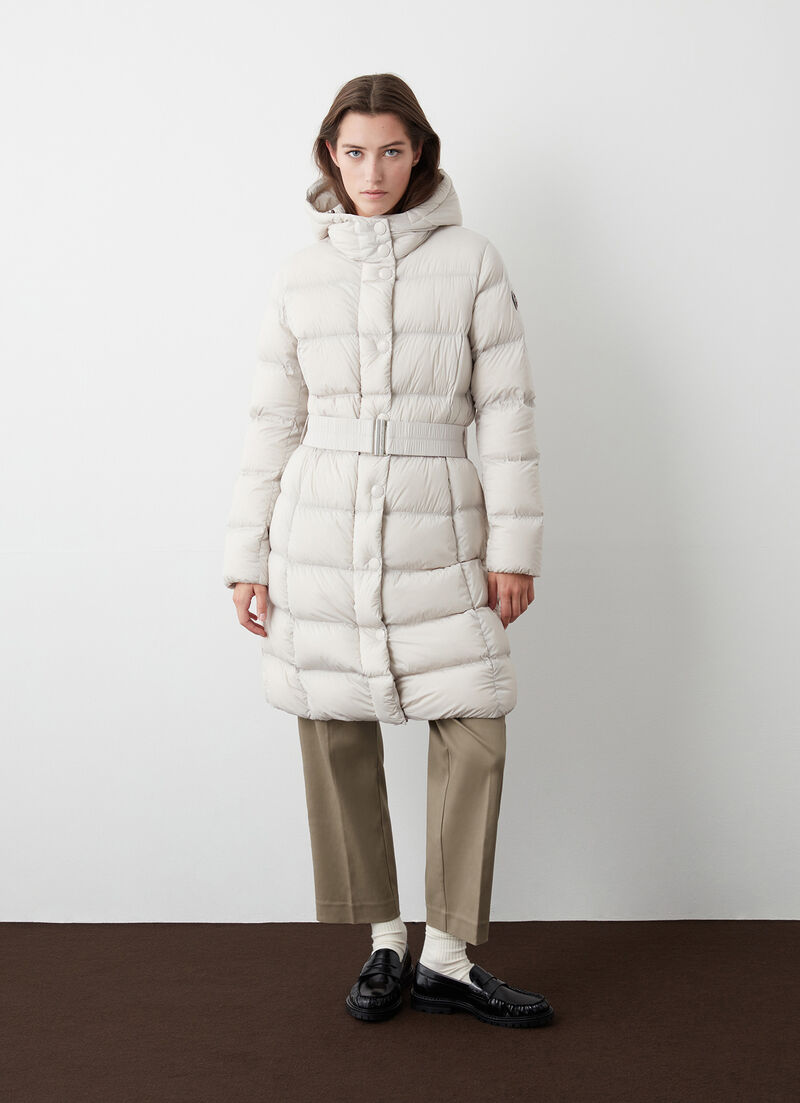 Super-matte stretch down jacket with belt