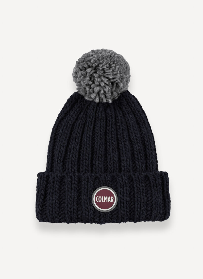 Unisex rib-knit hat with pom-pom