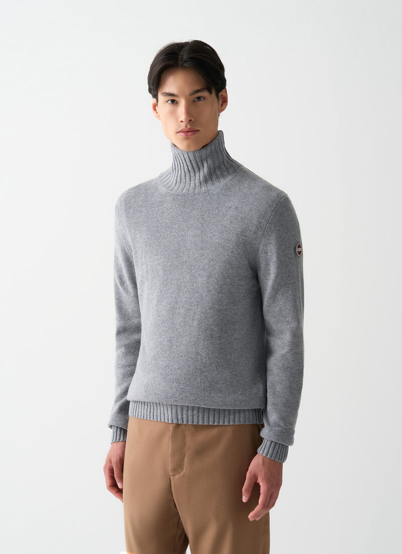 Branded wool polo-neck pullover
