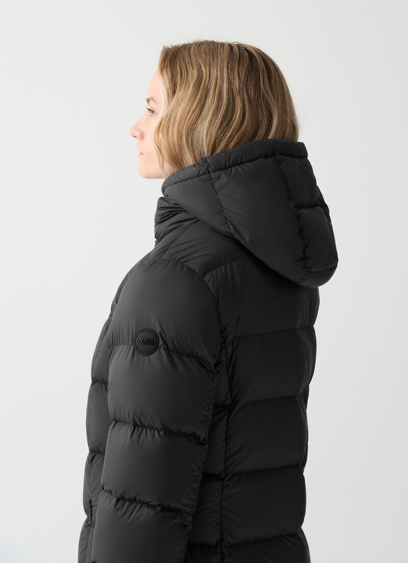 Long matte down jacket with hood