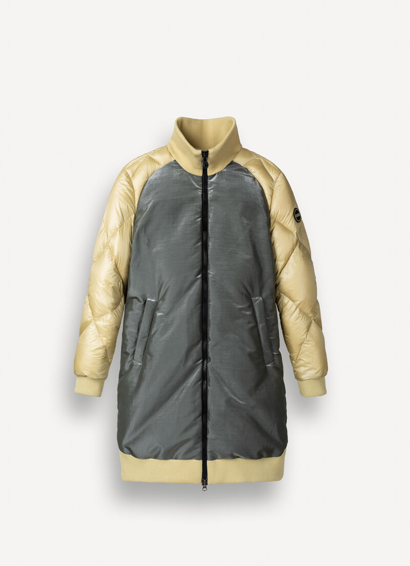 Long colour-block bomber jacket with diamond design