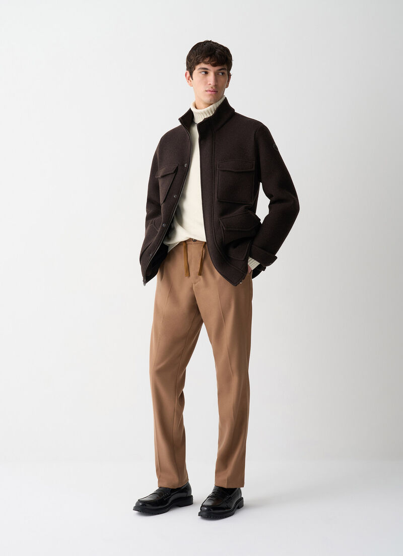 Wool-effect trousers with drawstring