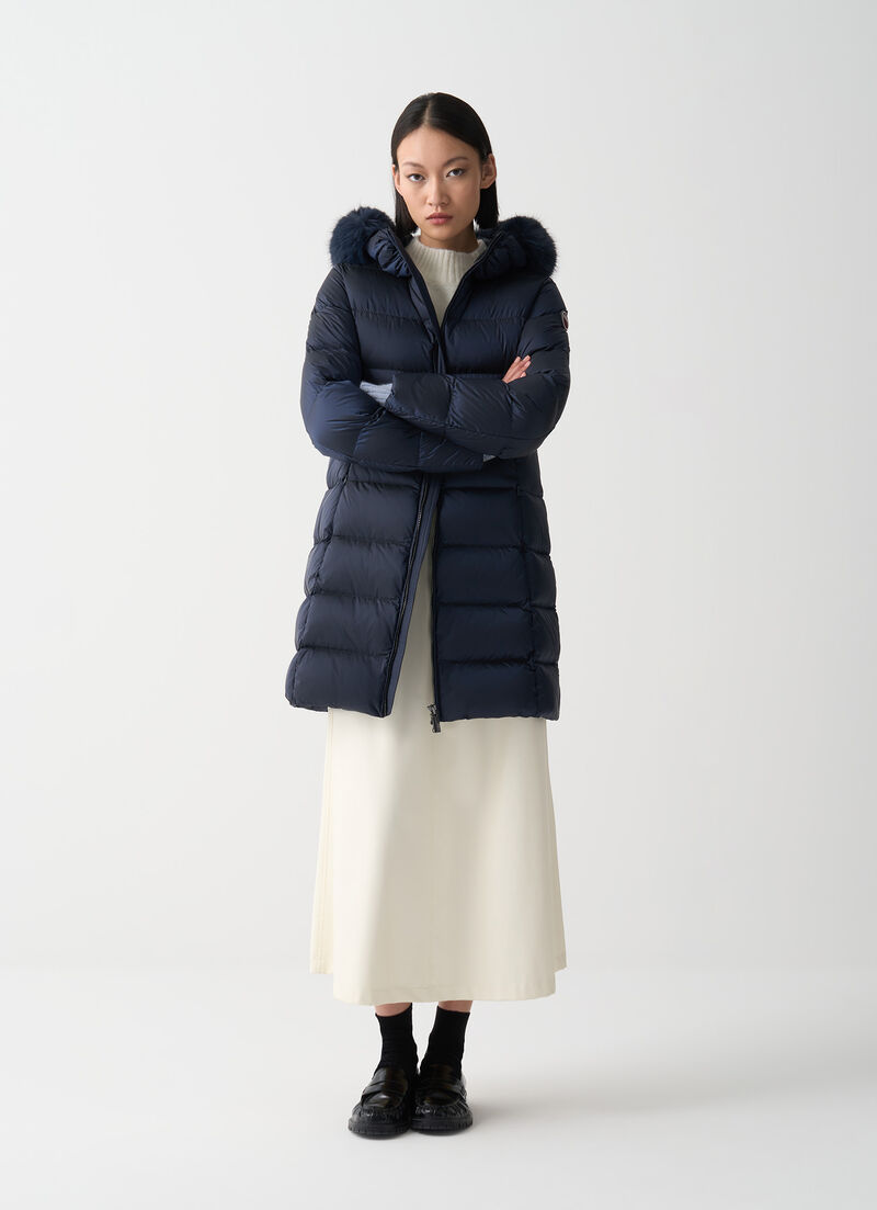 Long down jacket with faux fur