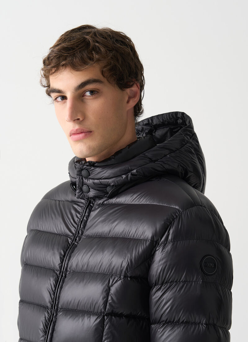 Shiny down jacket with detachable hood