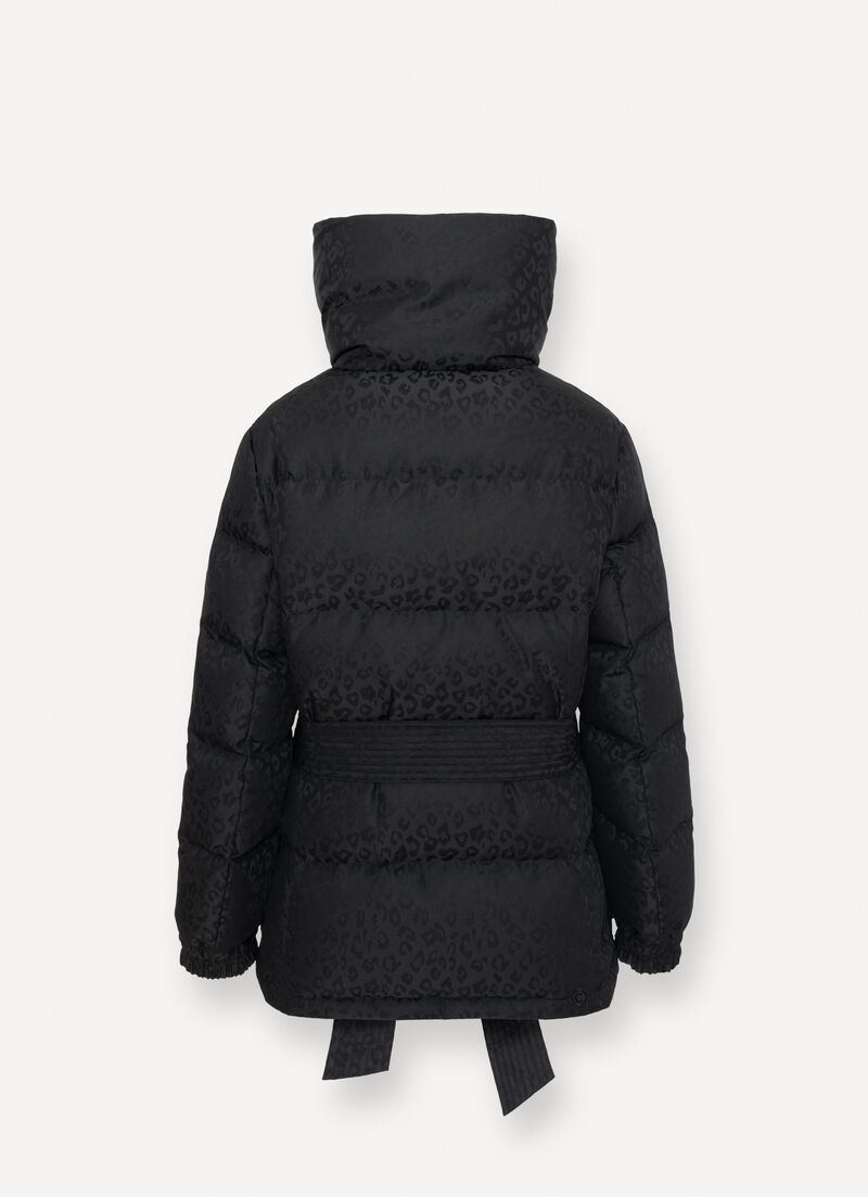 Animal print down jacket with belt