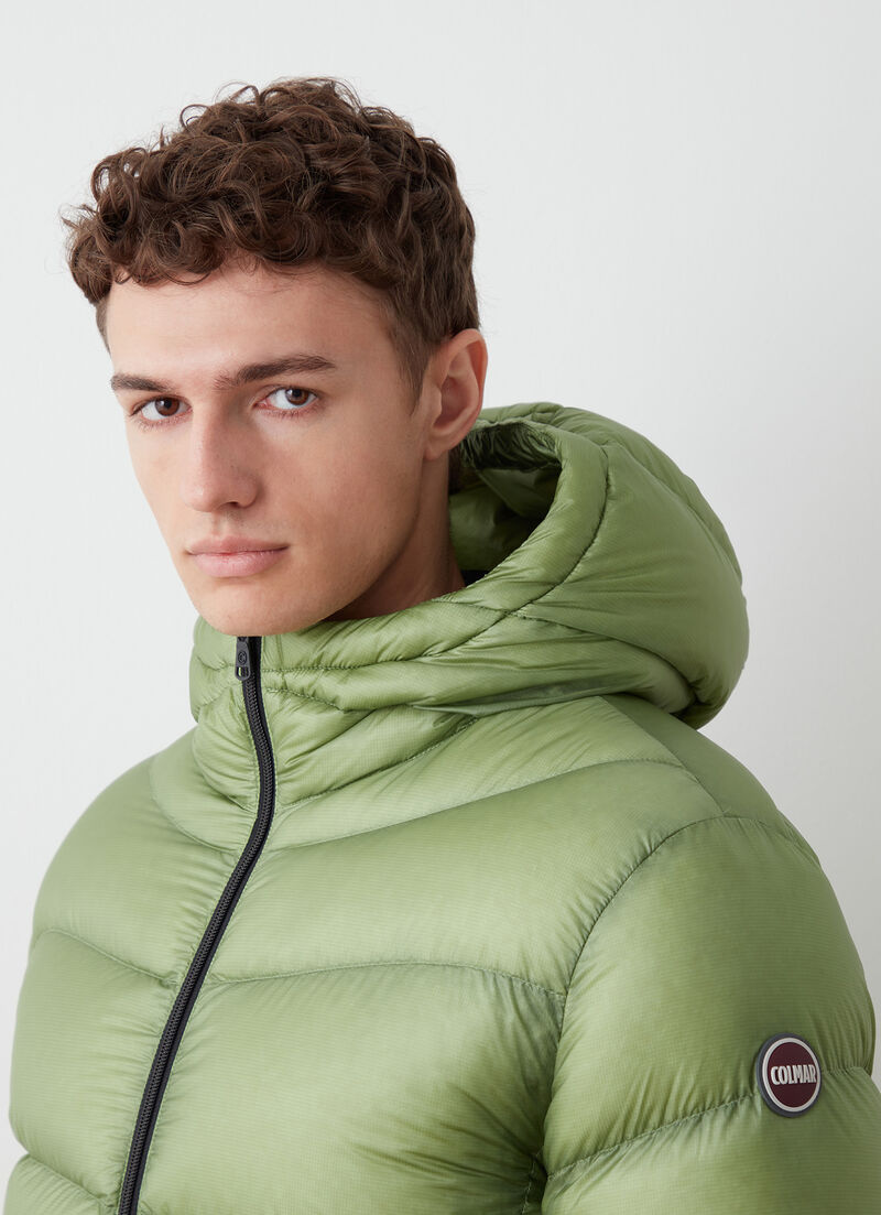 Ripstop nylon down jacket with wavy quilting
