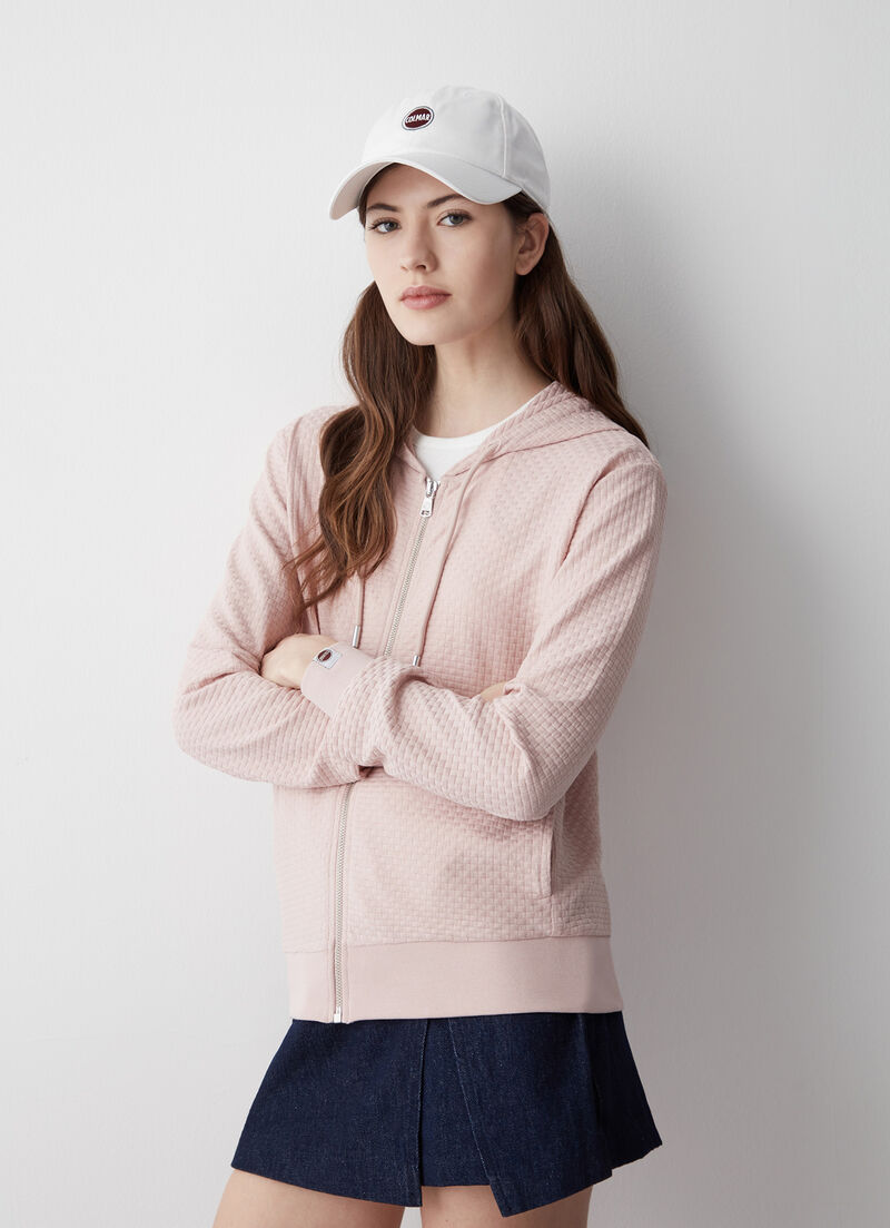 Full-zip hooded ribbed sweatshirt