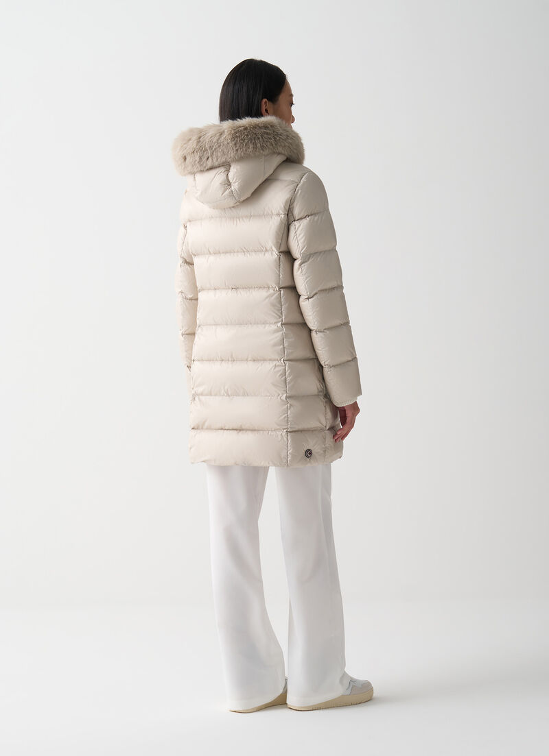 Long down jacket with faux fur