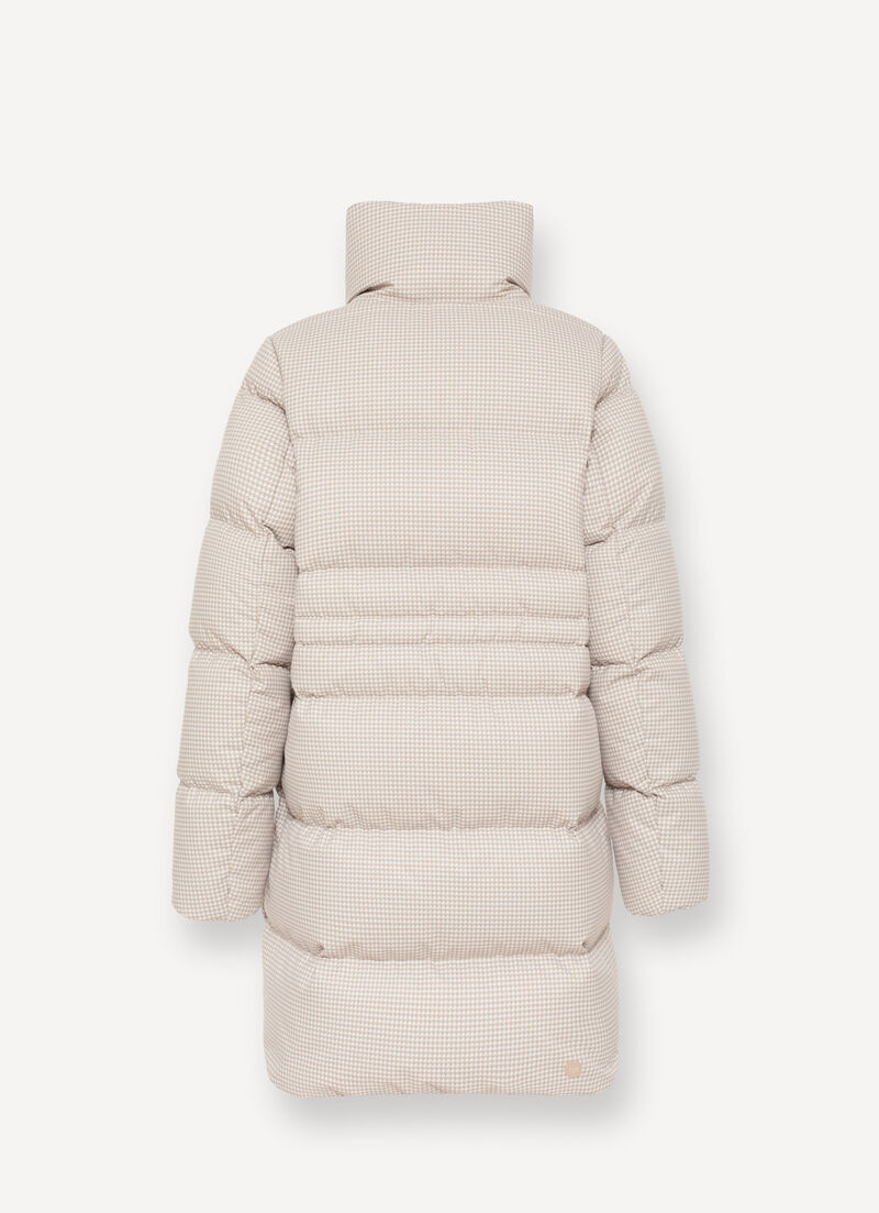 Houndstooth-print down jacket with high collar