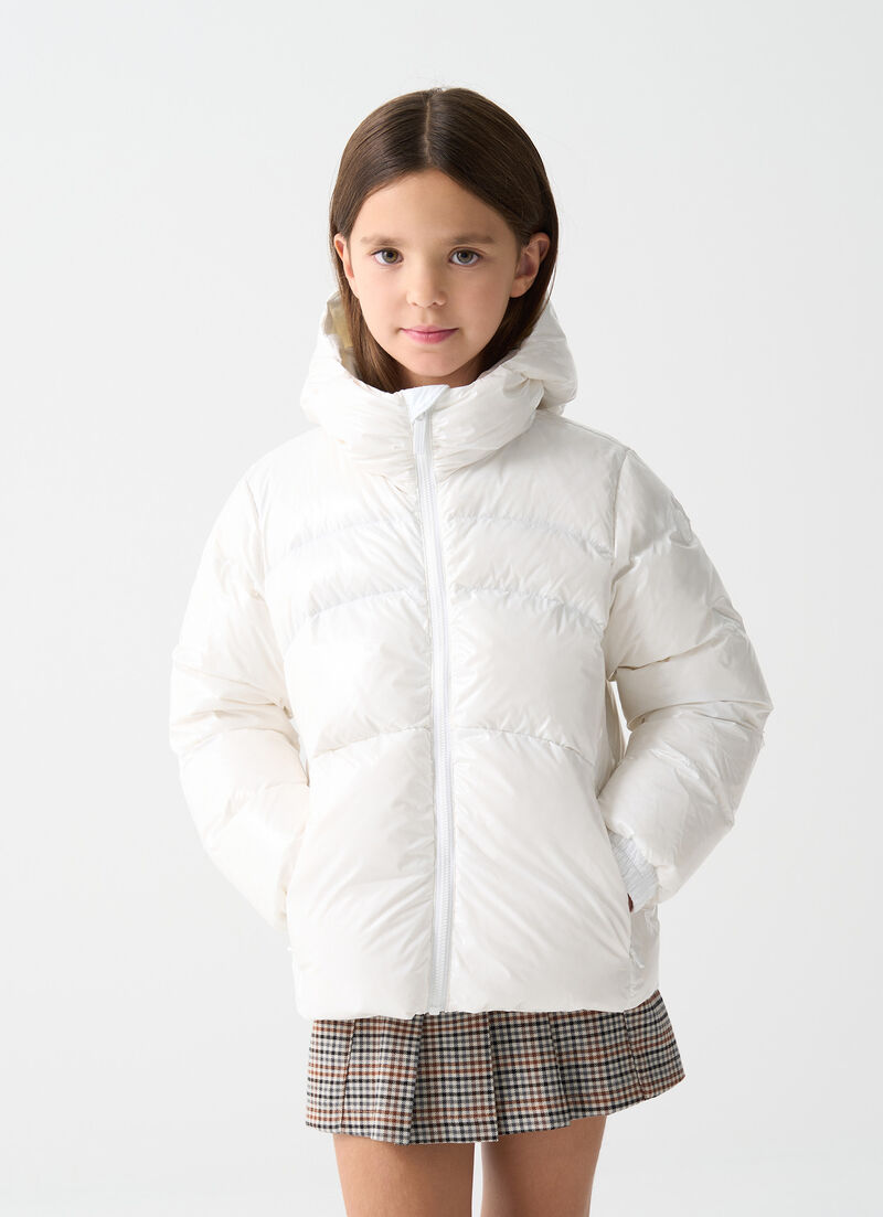 Glossy hooded down jacket