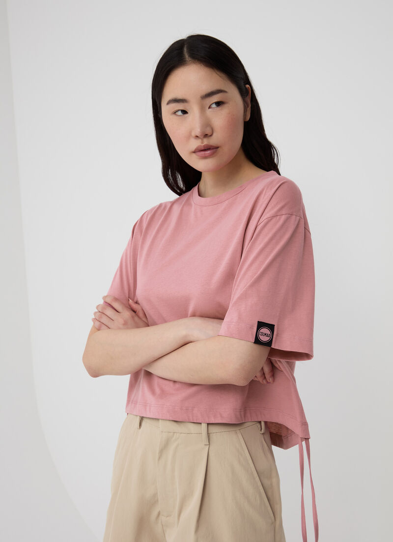 Cropped T-shirt with drawstring