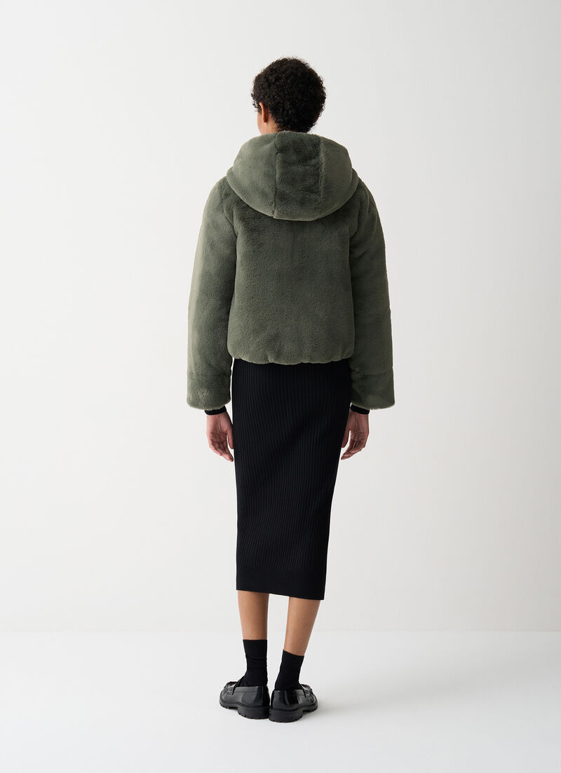 Reversible faux fur down jacket