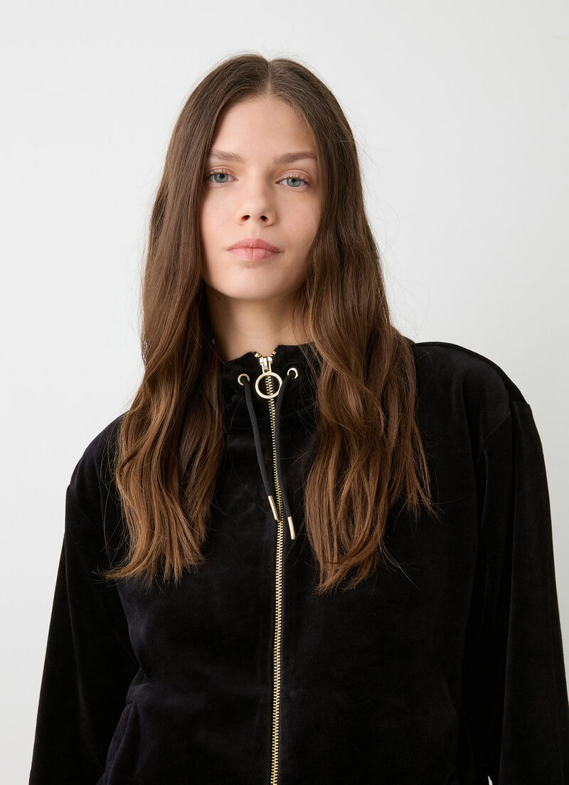 Velvet sweatshirt with zip