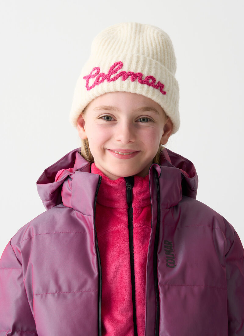 Girl’s rib-knit hat with logo