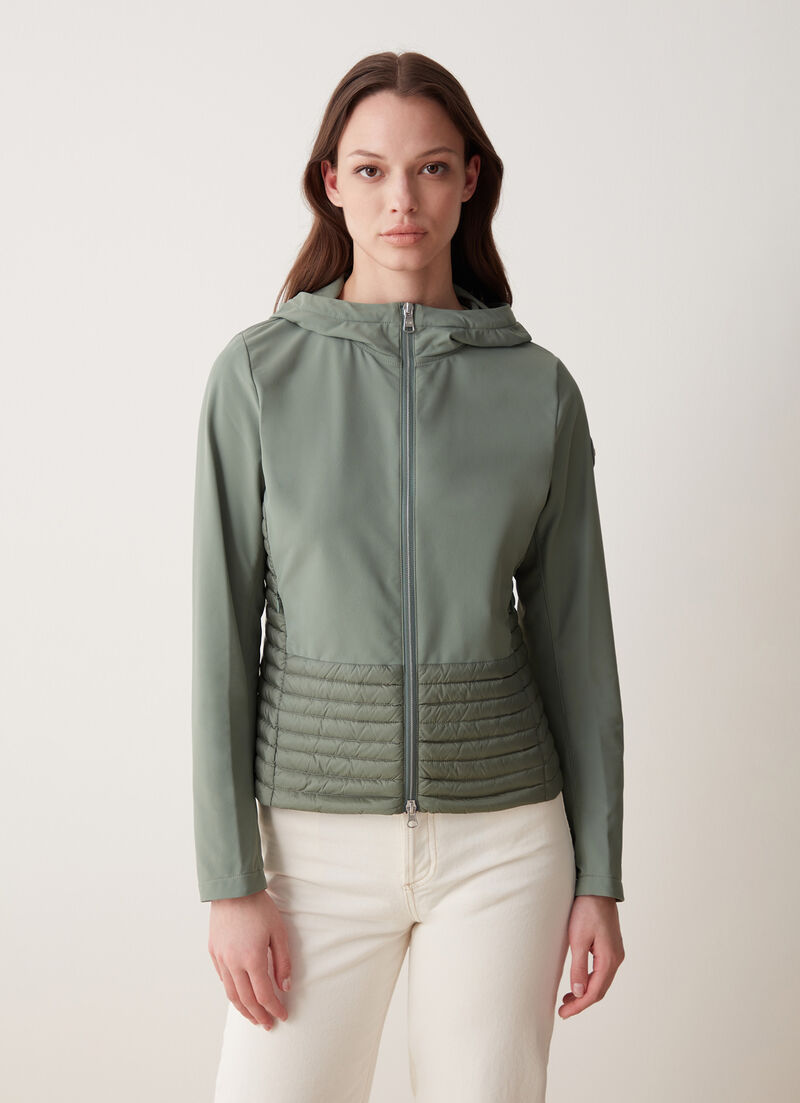 Semi-quilted jacket with combination of fabrics