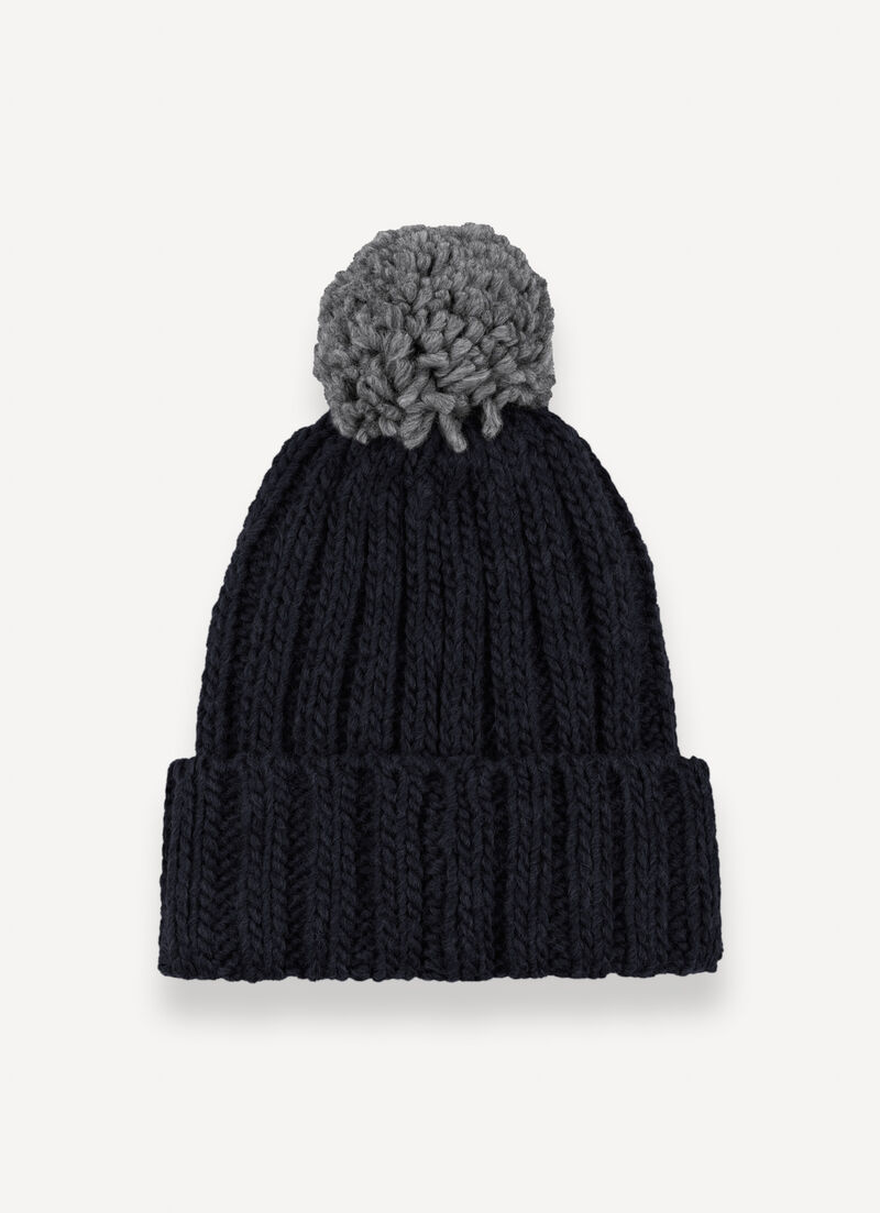 Unisex rib-knit hat with pom-pom