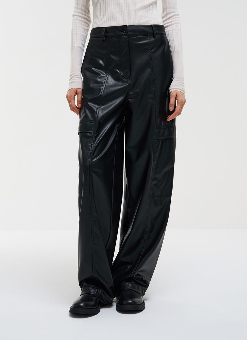 Faux leather cargo trousers