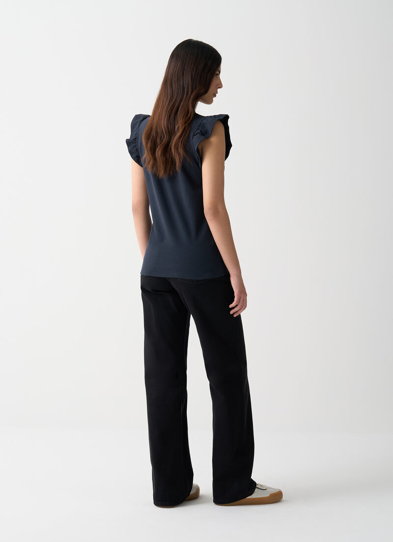 Piqué polo-shirt with ruches