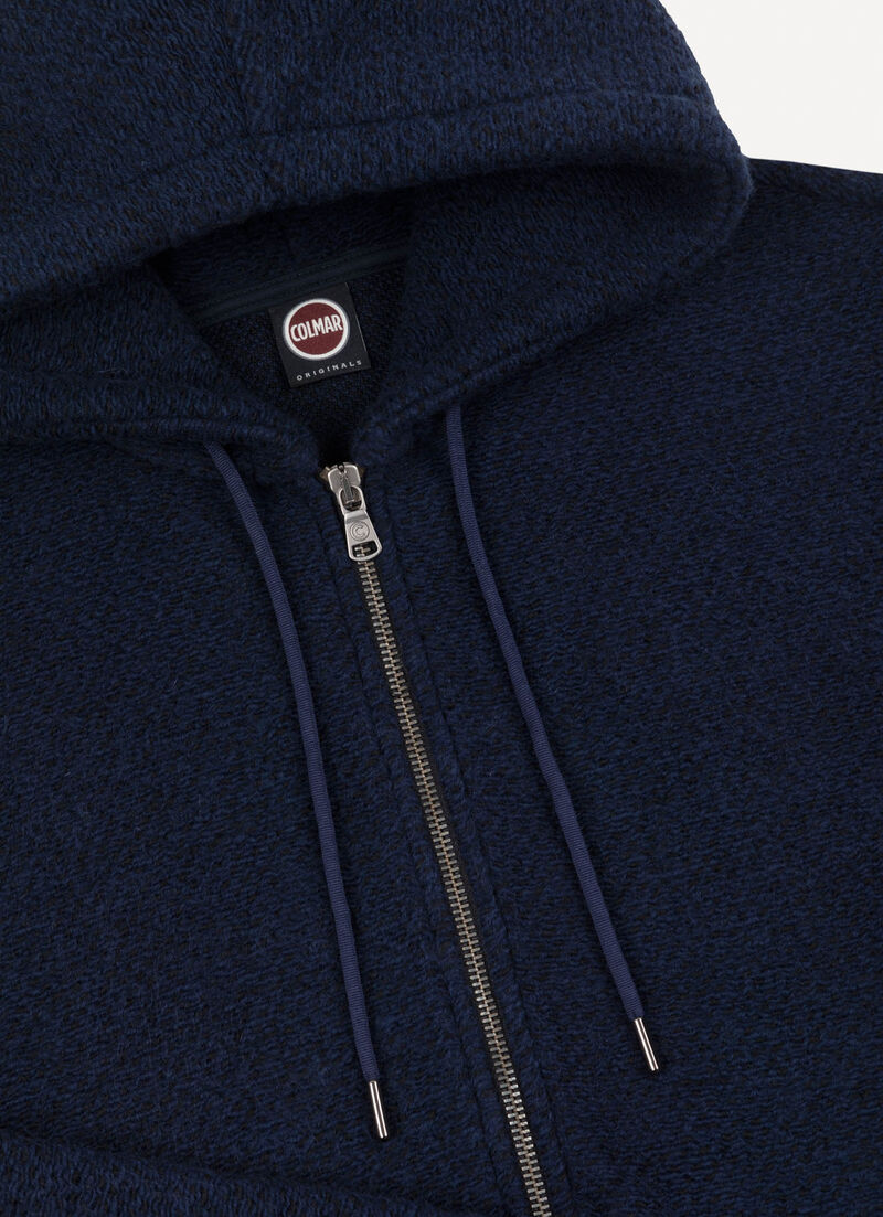 Hooded wool sweatshirt with knit effect