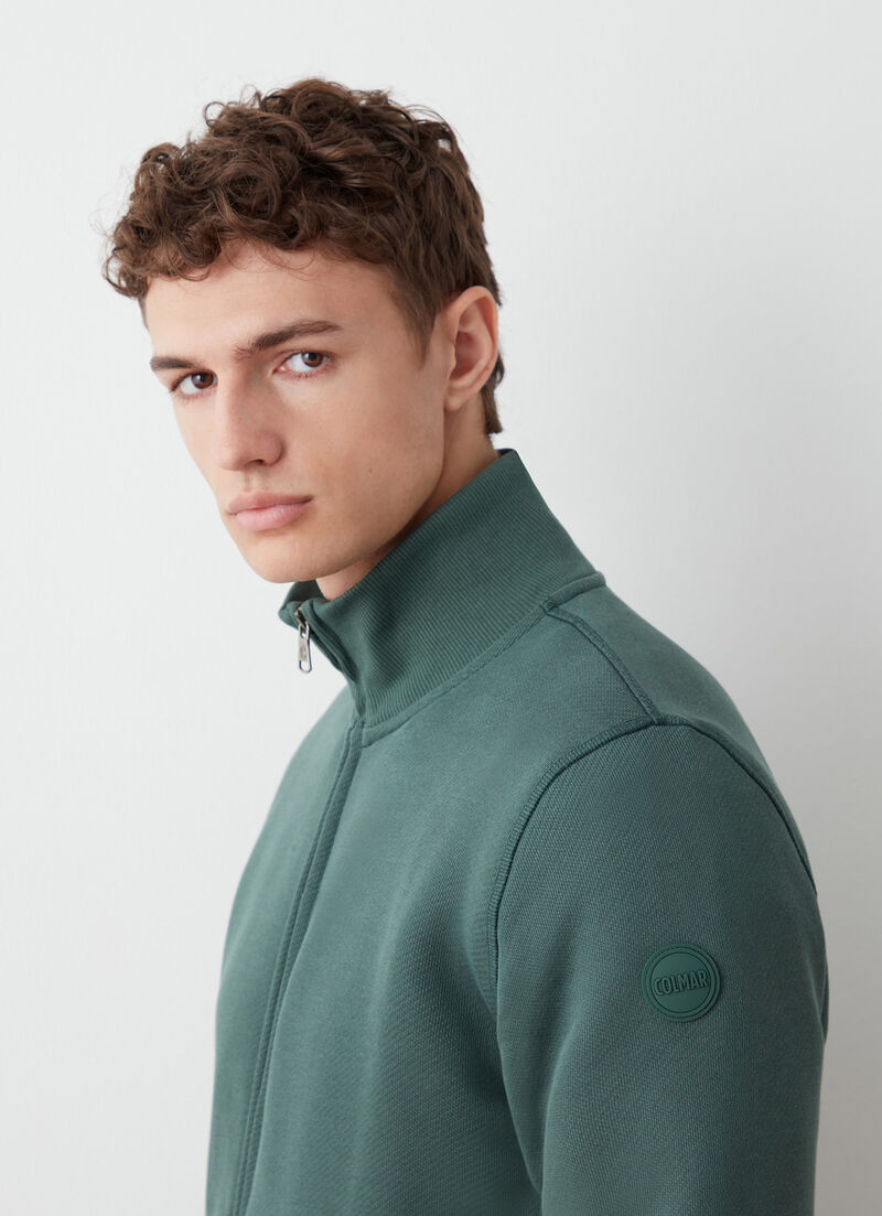 Diagonal-weave sweatshirt with zip