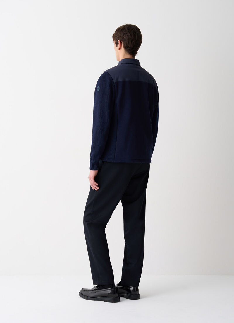 Shirt jacket with knit sleeves