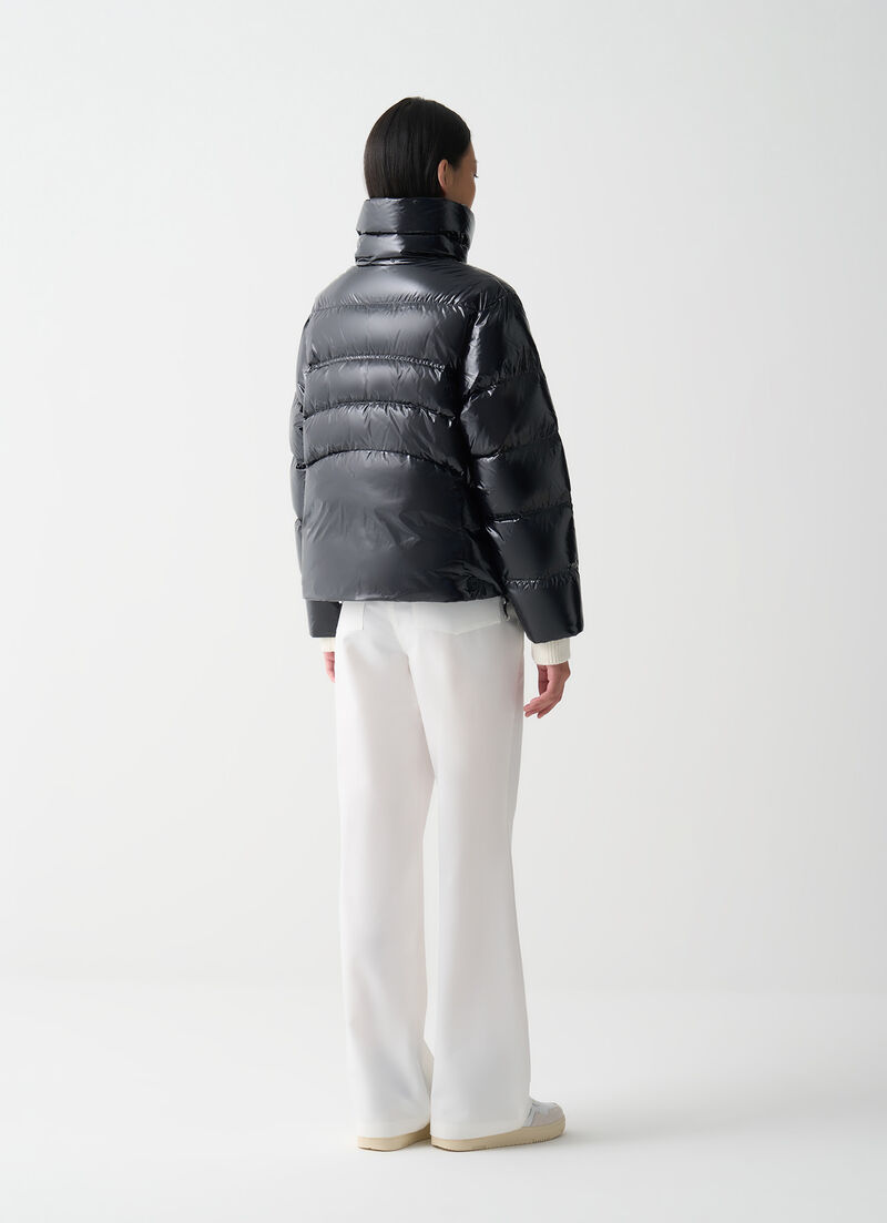 Glossy down jacket with high collar