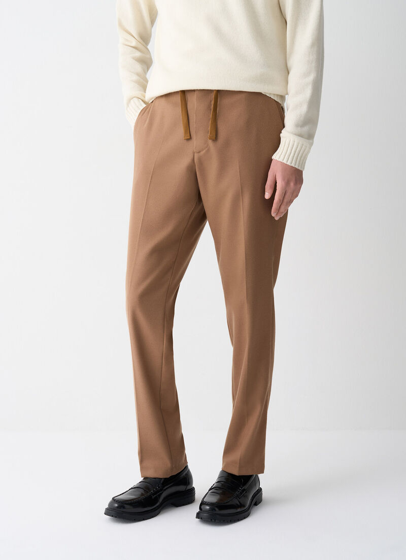 Wool-effect trousers with drawstring