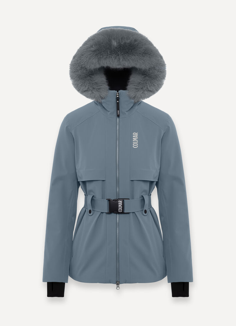 Shaped ski jacket with faux fur