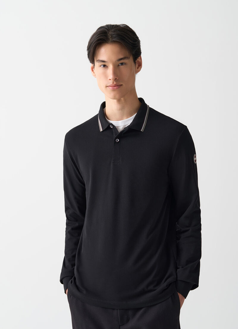 Long-sleeved tricolour polo shirt