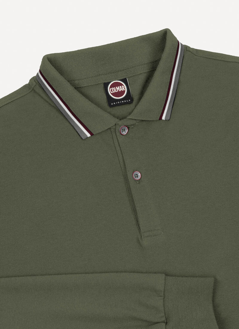 Long-sleeved tricolour polo shirt