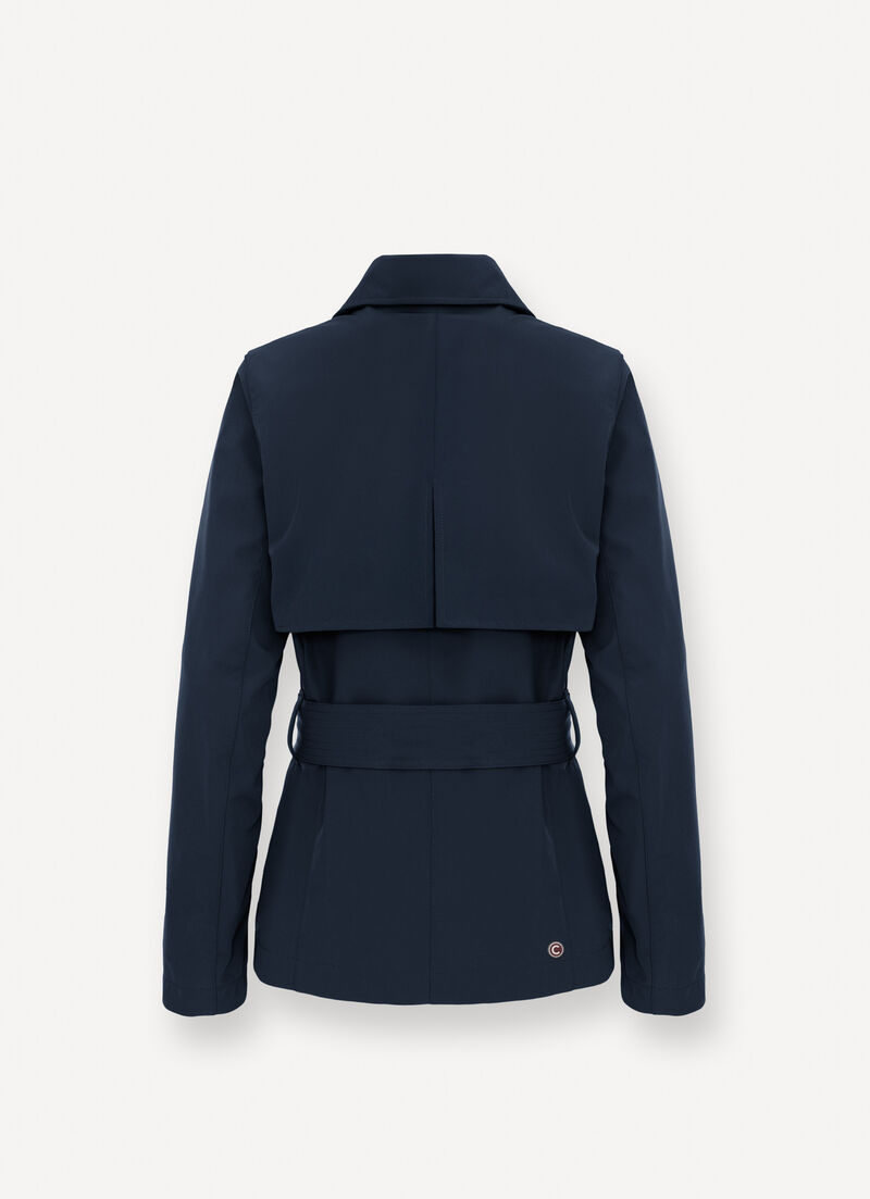Short softshell trench coat with belt
