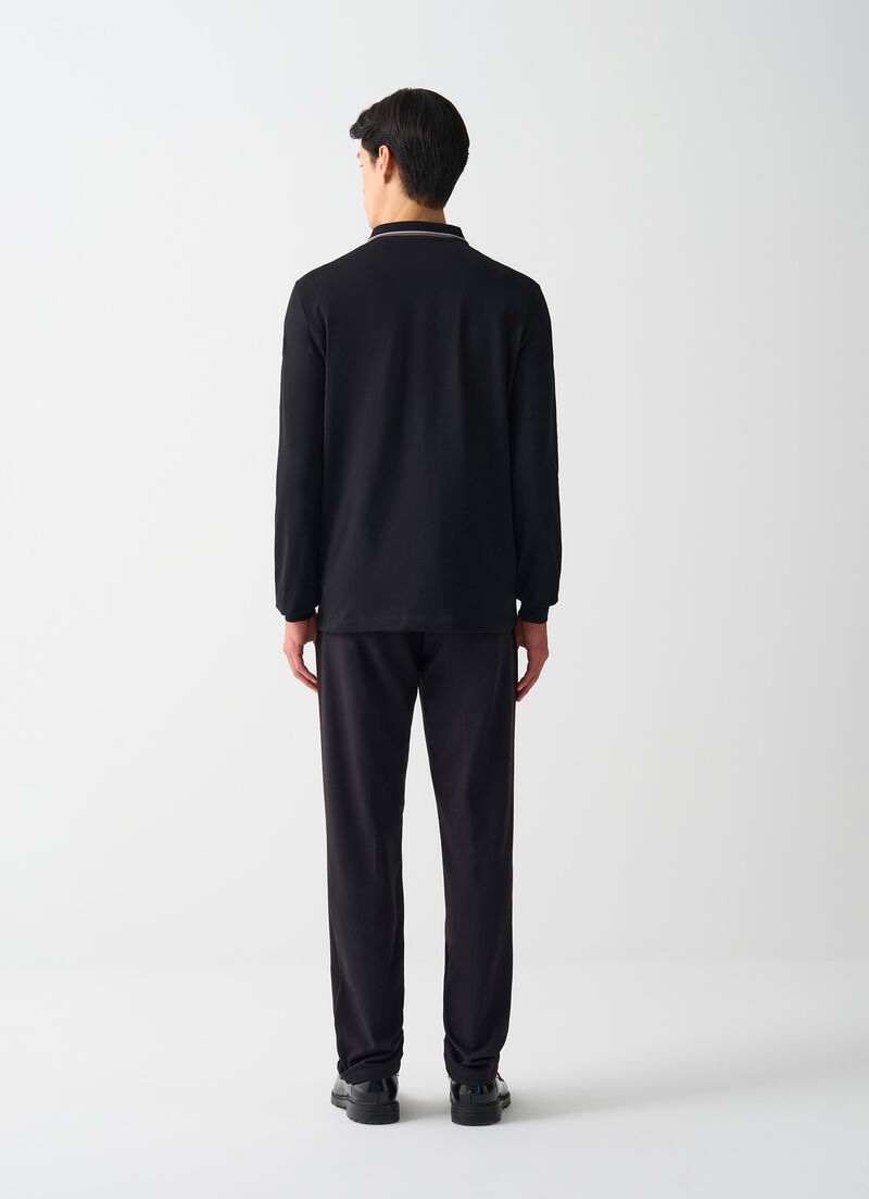 Long-sleeved tricolour polo shirt