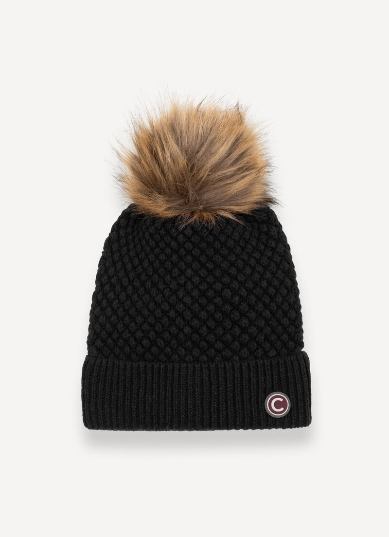 Unisex hat with faux fur pom-pom