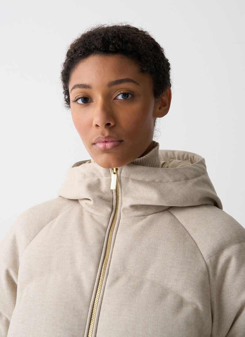 Long down jacket with chevron pattern