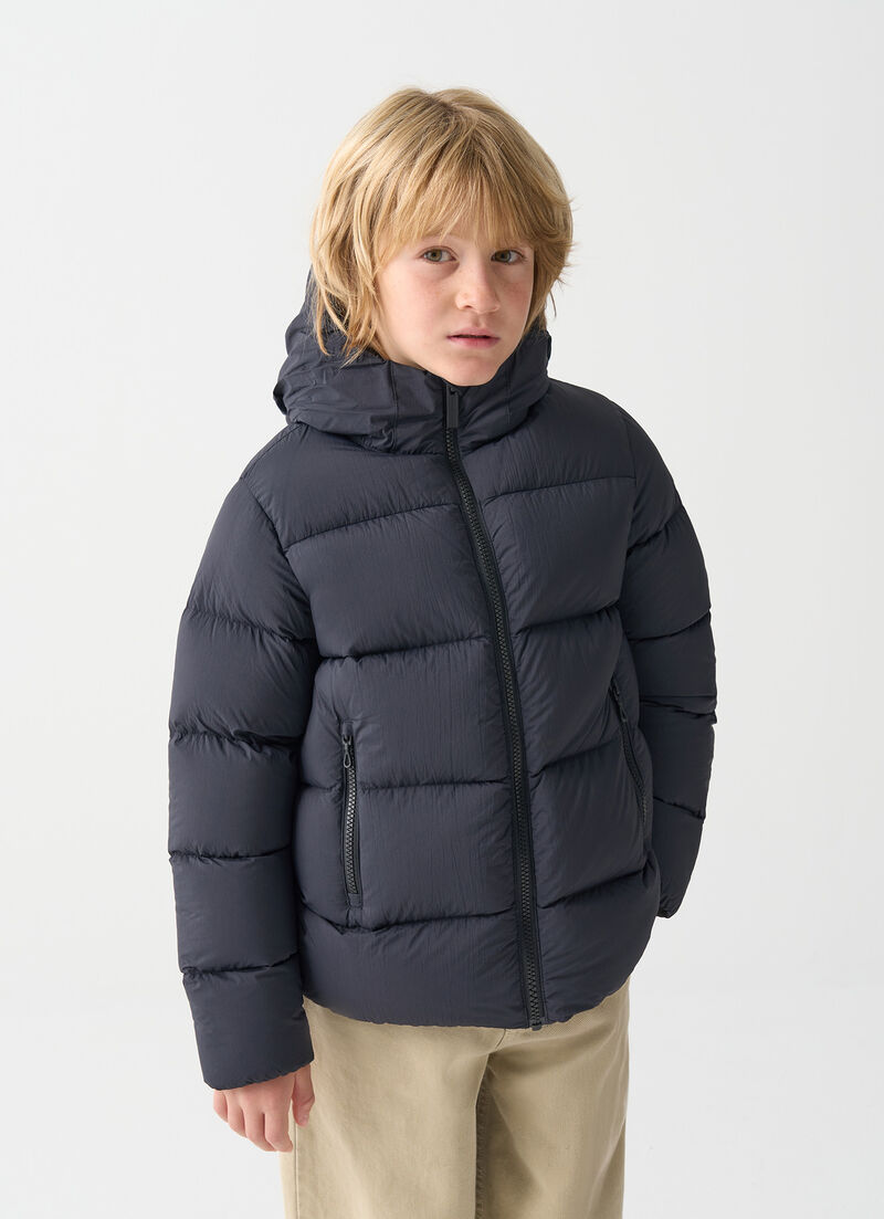 Puffy down jacket with hood