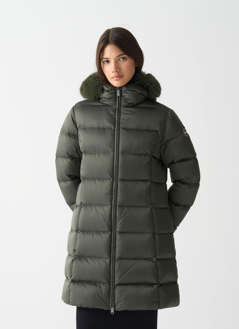 Long down jacket with faux fur