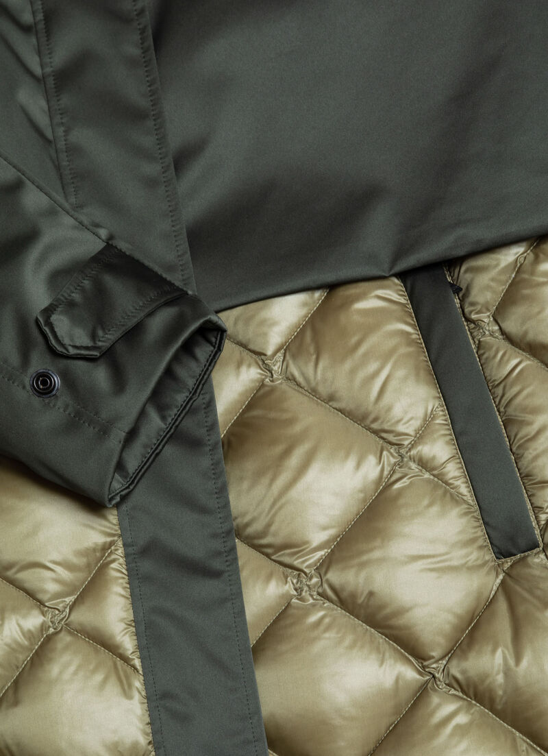 Colour-block down-padded maxi-jacket