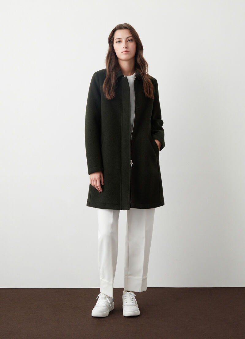 Wool baize coat with zip