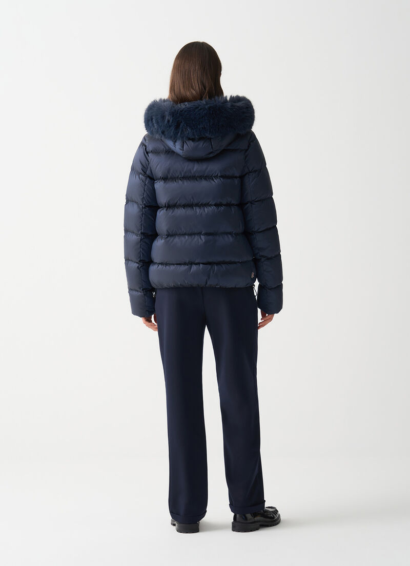 Turtle neck down jacket with faux fur