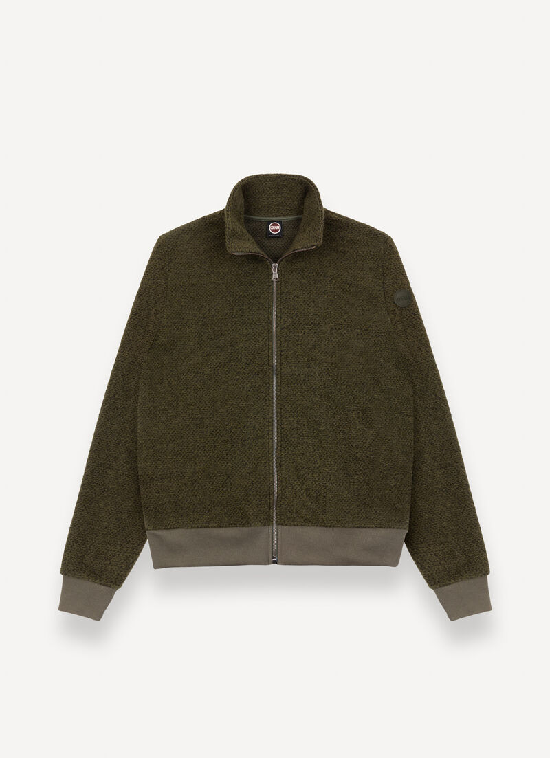 Zip-up wool sweatshirt with knit effect