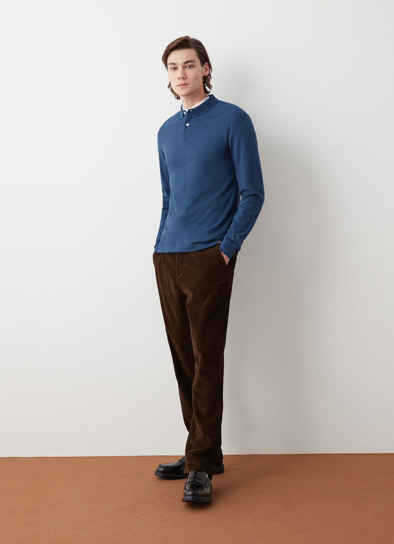 Long-sleeved polo shirt in stretch piqué