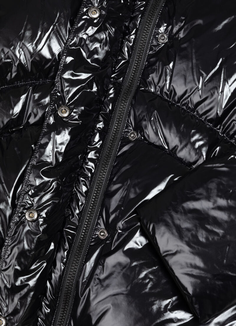 Glossy hooded down jacket