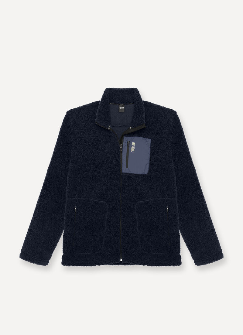 Full-zip sherpa-style knit sweatshirt