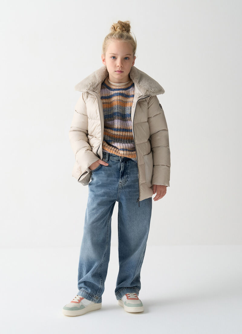 Down jacket with fur collar