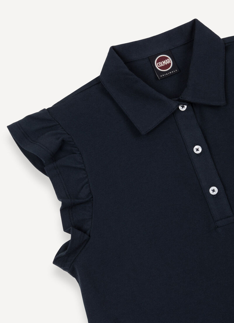 Piqué polo-shirt with ruches