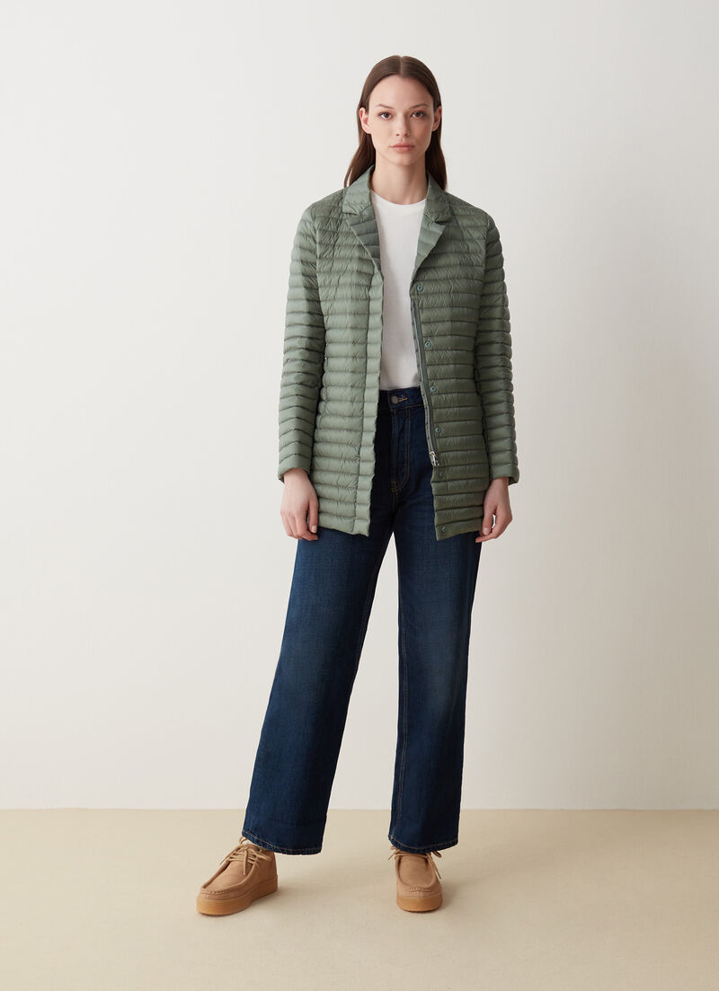 Long quilted blazer with lapel collar