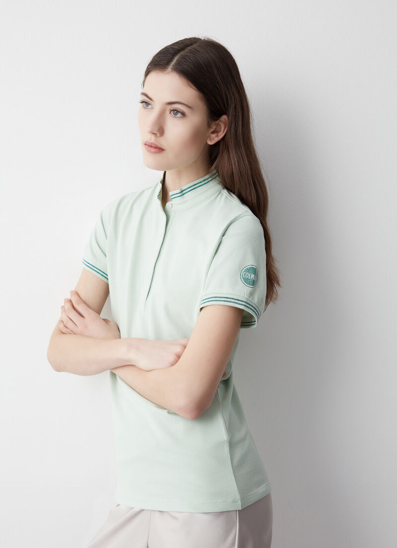 Stretch piqué polo-shirt with ribbed collar