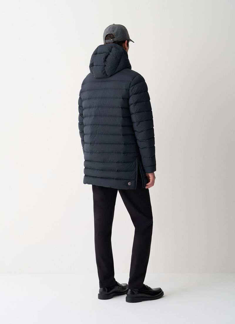 Quilted down jacket with side slits