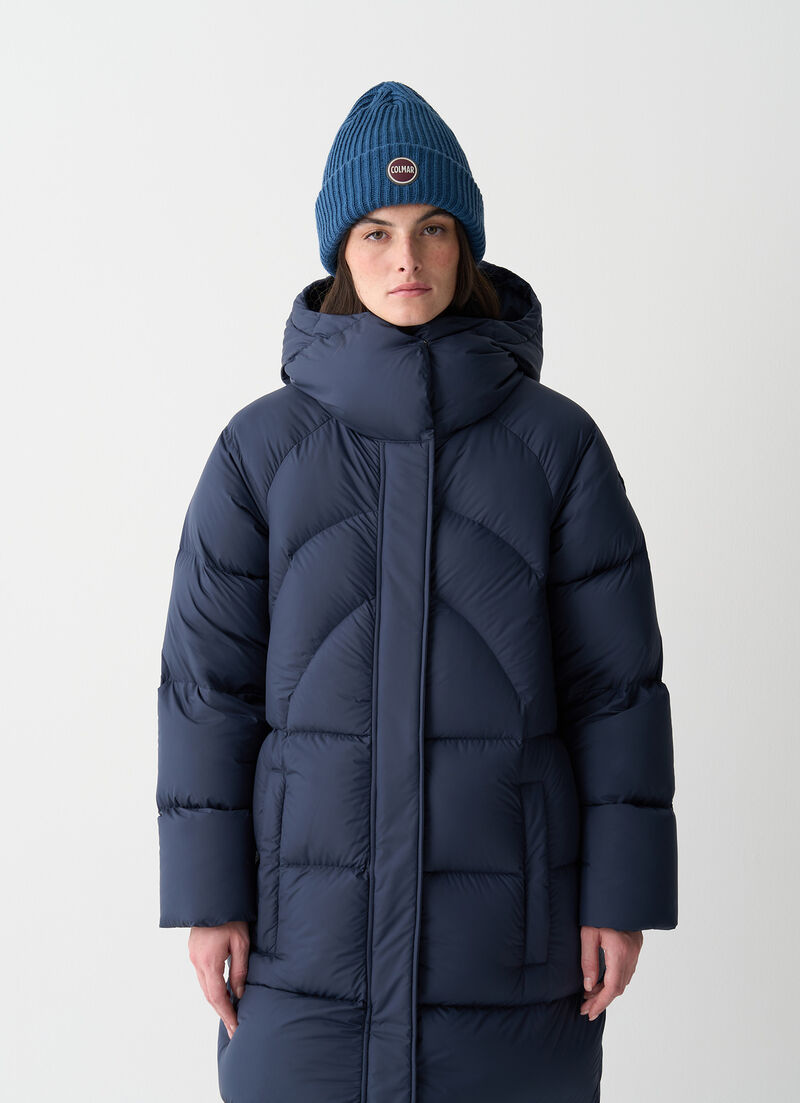 Puffy down jacket with belt